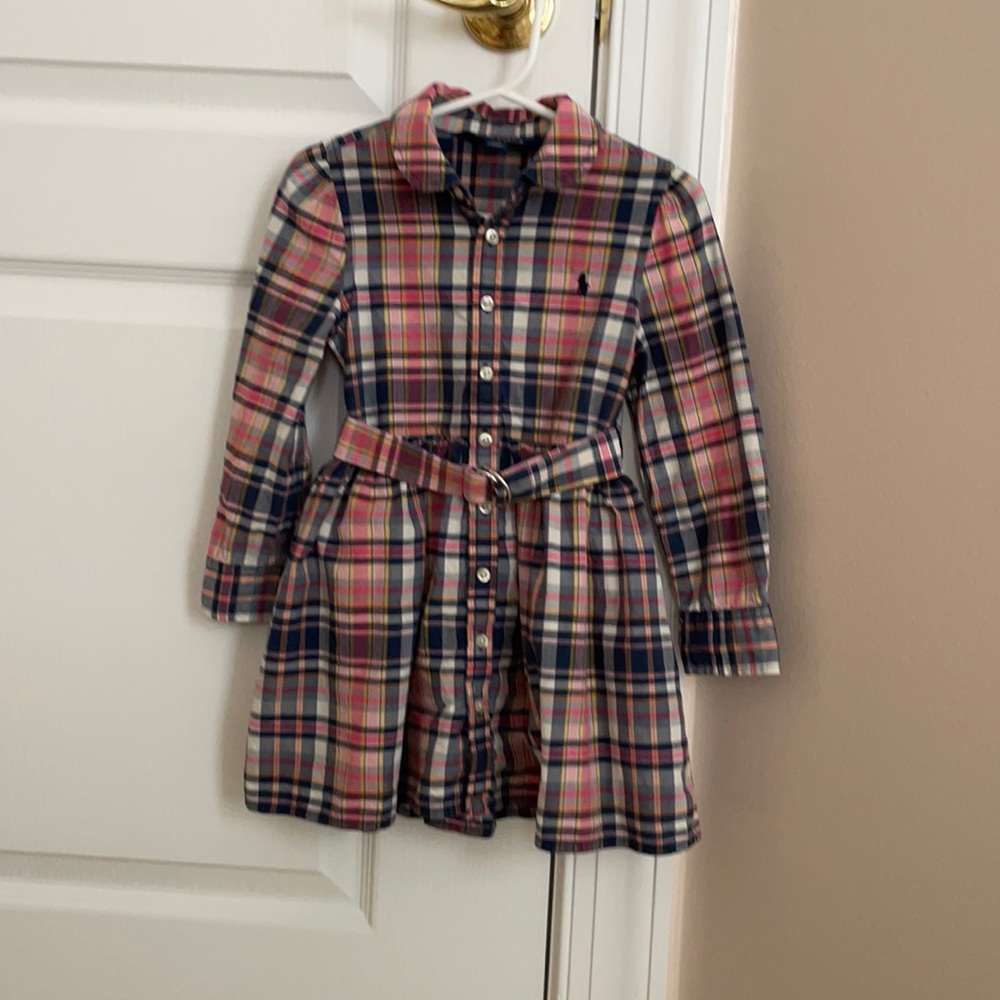 Polo by Ralph Lauren 3T plaid belted shirt dress with pockets.